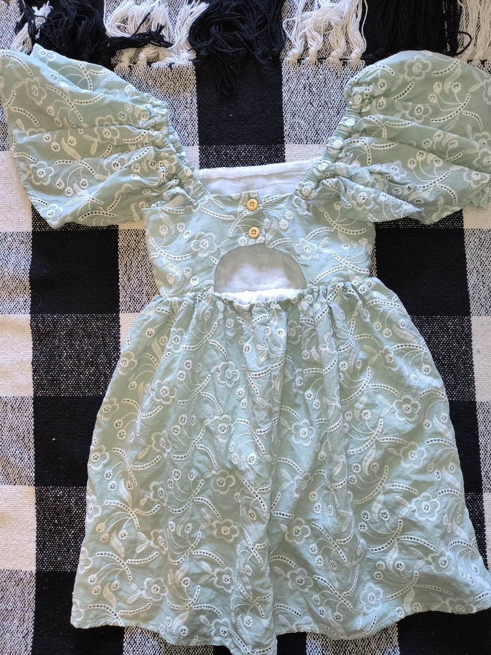 Girls' Mint Eyelet Puff-Sleeve Dress